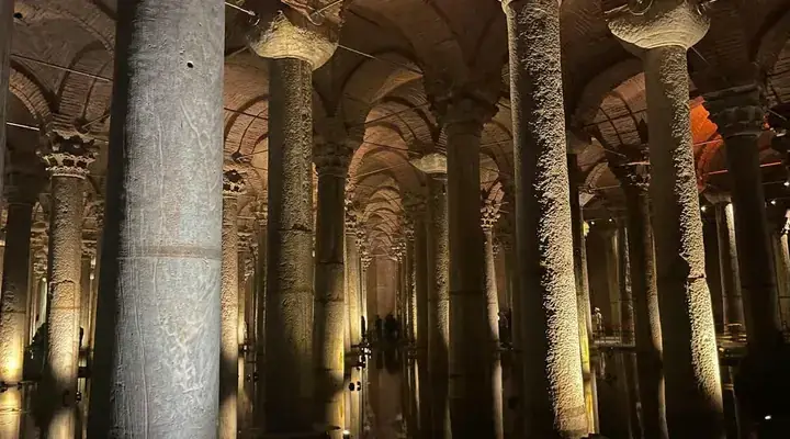 Marble columns inside Basilica Cistern in Istanbul