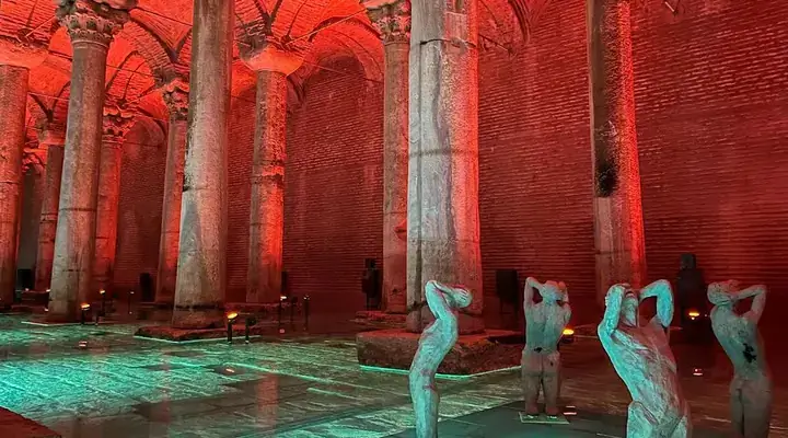 Byzantine columns and walkways inside Basilica Cistern